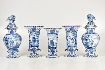 Lot 1539 - DELFT; a 19th century five piece garniture of...