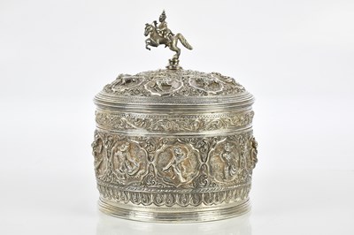 Lot 1203 - A Burmese white metal betel box, decorated...