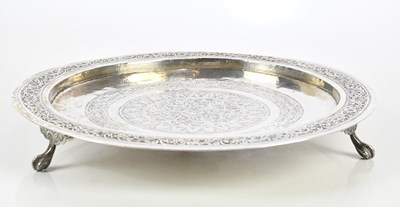 Lot 1173 - A Burmese white metal circular tray, with...