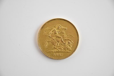 Lot 1522 - A Victorian yellow metal five pound coin,...