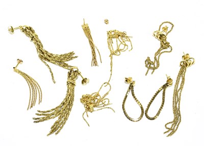 Lot 1484 - A pair of 9ct yellow gold tassel drop earrings,...