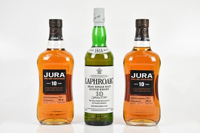 Lot 414 - WHISKY; three bottles, comprising Laphroaig...