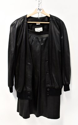Lot 416 - A leather A-line skirt with stitch detail to...