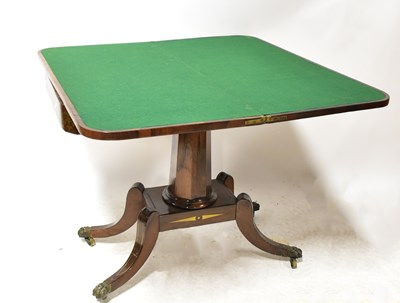 Lot 1 - A Regency brass-inlaid rosewood fold-over card...