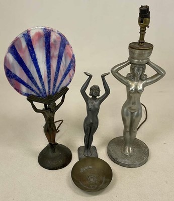 Lot 540 - Three Art Deco style lamps, spelter lady with...