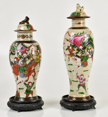 Lot 1363 - Two Chinese crackle glazed temple jars and...