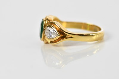 Lot 39 - An 18ct yellow gold emerald and diamond ring...