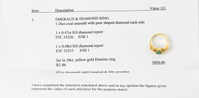 Lot 39 - An 18ct yellow gold emerald and diamond ring...