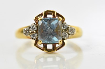 Lot 80 - An 18ct yellow gold aquamarine and diamond...