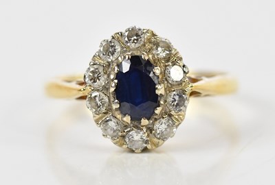 Lot 116 - An 18ct yellow gold sapphire and diamond oval...