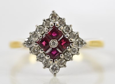 Lot 117 - An 18ct yellow gold ruby and diamond lozenge...