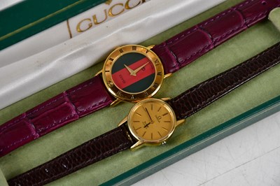 Lot 790 - GUCCI; a lady's gold plated wristwatch, the...