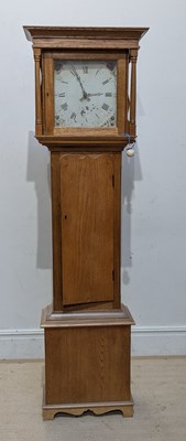 Lot 1281 - A light oak cased longcase clock, the...