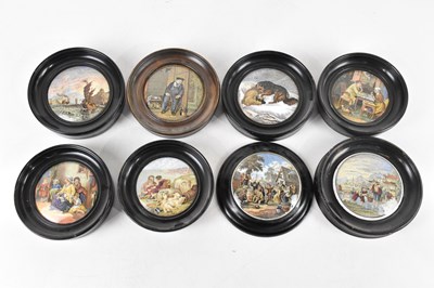 Lot 1631 - F R PRATT; eight framed Pratt Ware pot lids...