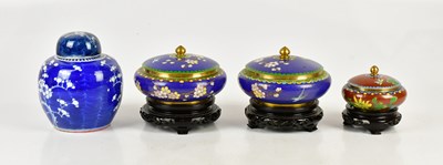 Lot 1347 - A Chinese blue and white prunus ginger jar and...