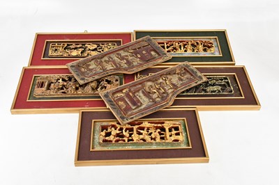 Lot 50 - Seven Chinese carved gilt wood panels,...