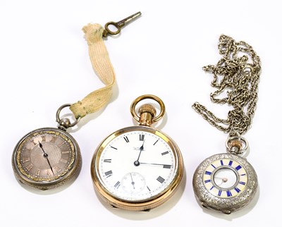 Lot 1807 - WALTHAM; a gold plated crown wind open faced...