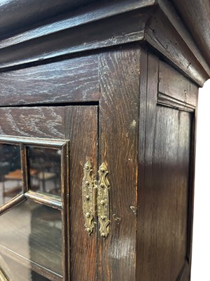 Lot 206 - A dark oak display cabinet, the moulded...