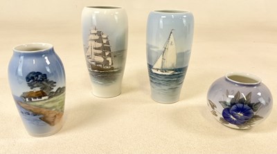 Lot 157 - ROYAL COPENHAGEN; four vases, two depicting a...
