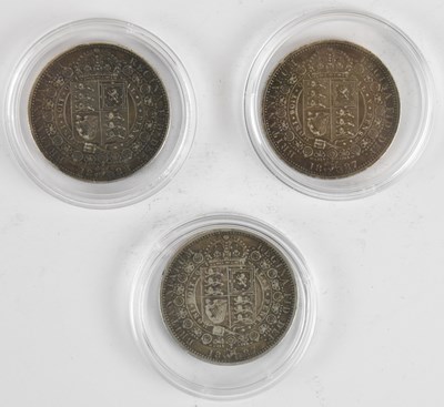 Lot 1556 - Three Victoria Jubilee head silver half crowns,...