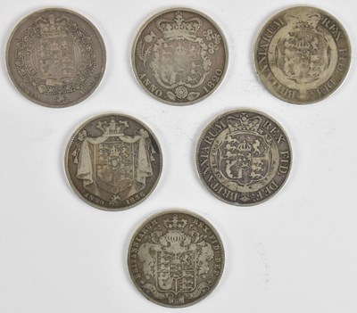 Lot 1557 - Six silver half crowns comprising George III...