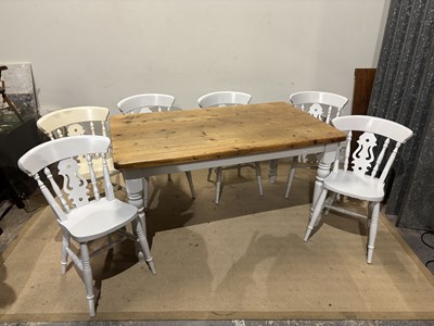 Lot 1147 - A pine and painted pine country kitchen table,...