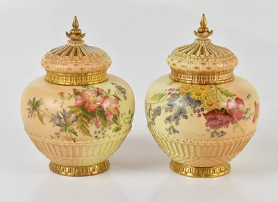 Lot 1606 - ROYAL WORCESTER; a near pair of blush ivory...