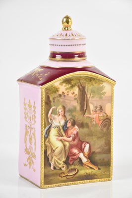 Lot 1543 - VIENNA; a hand painted tea caddy and cover...