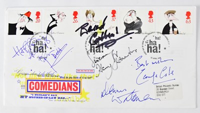 Lot 576 - BRITISH COMEDY; a signed first day cover,...
