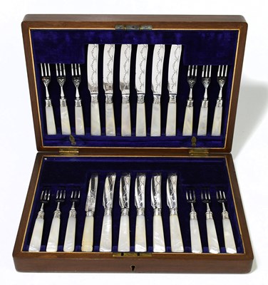 Lot 2080 - A cased harlequin set of silver and mother of...