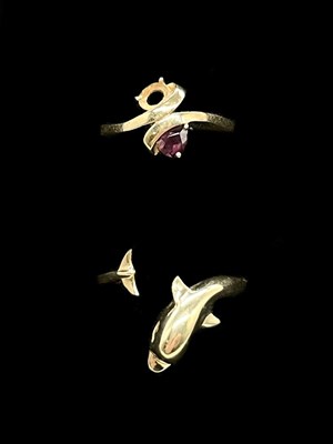 Lot 1292 - Two yellow metal rings, one stamped '585 14K',...