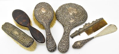 Lot 1221 - A five piece loaded silver backed dressing...