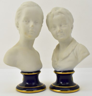 Lot 596 - LIMOGES, FRANCE; a pair of Parian busts...