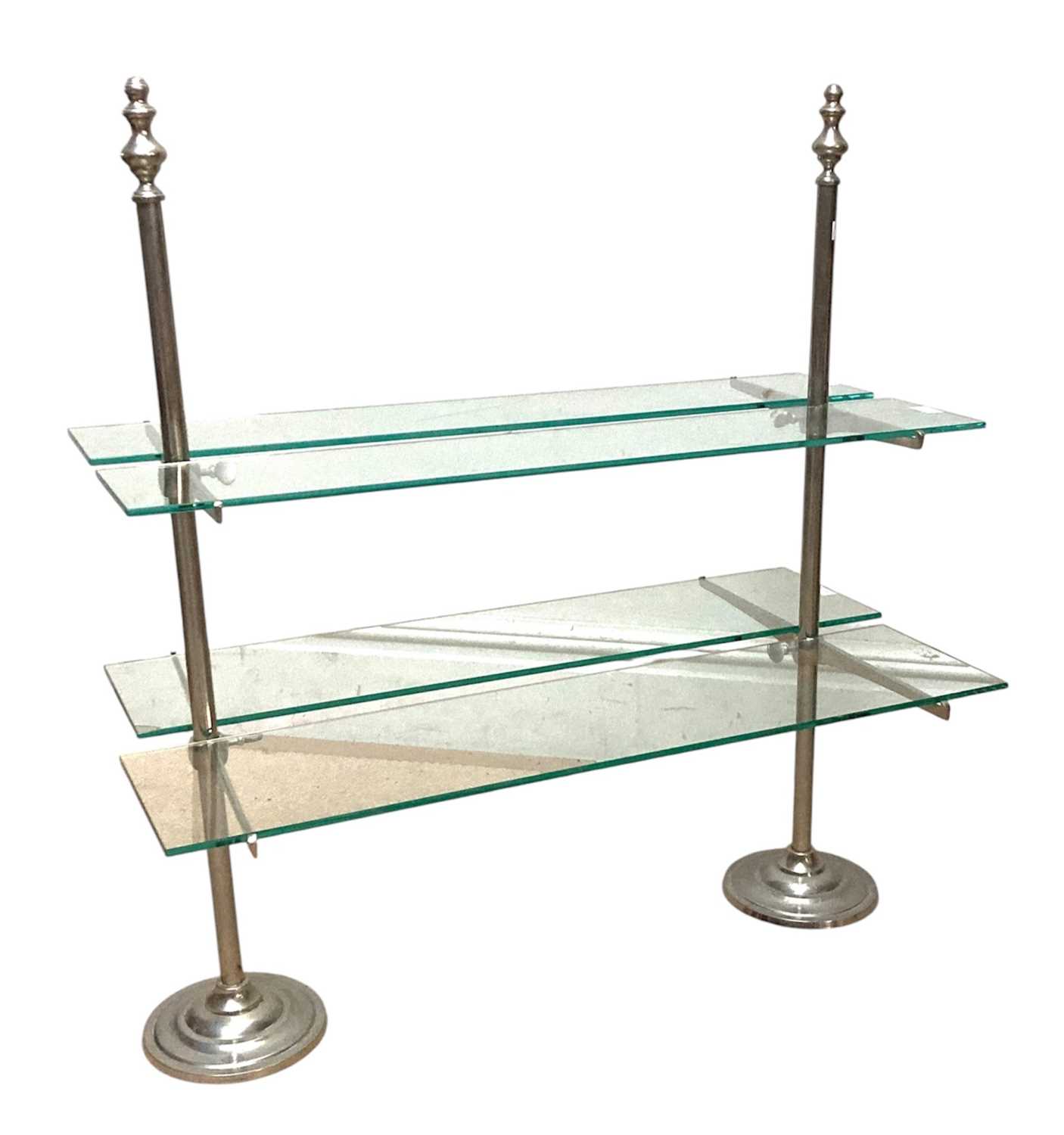 Lot 9 - A set of modern glass and chrome open shelves,...
