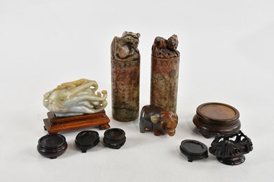 Lot 1340 - A Chinese jade style hardstone carving of an...