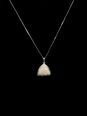 Lot 1297 - A 9ct white gold pavé diamond set trillion...
