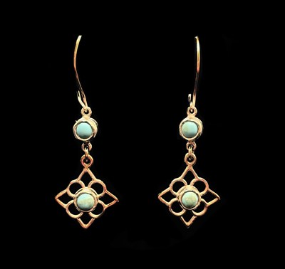 Lot 1303 - A pair of 9ct yellow gold turquoise drop...