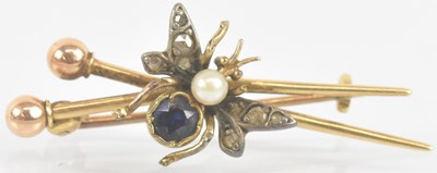 Lot 1368 - A yellow metal bar brooch, modelled as two...