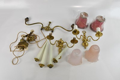 Lot 1313 - A late Victorian brass rise and fall lamp and...