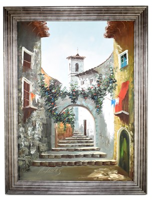 Lot 1418 - A. LUCAS; oil on canvas, Venetian town view