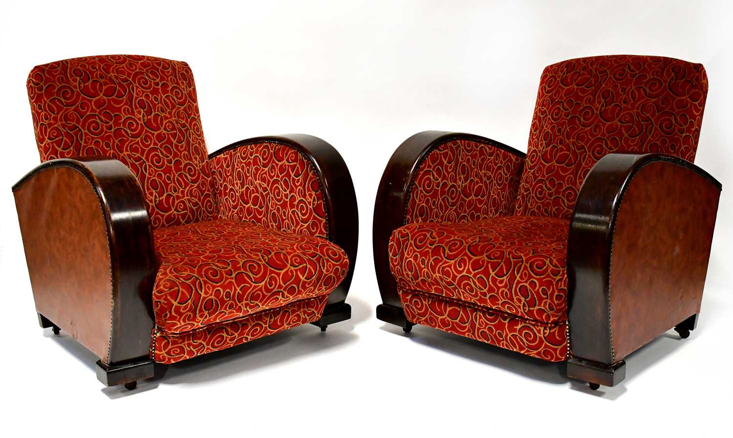 Lot 48 - Two Art Deco armchairs with curved wooden arms...