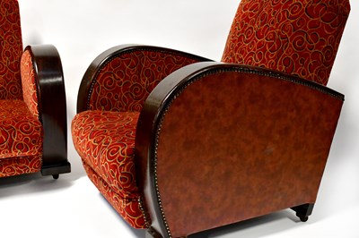 Lot 48 - Two Art Deco armchairs with curved wooden arms...