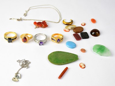 Lot 1225 - Two sterling silver necklaces, dress rings,...