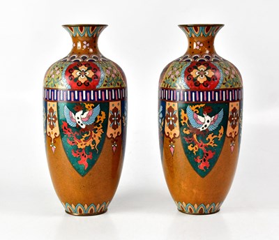 Lot 237 - A pair of cloisonné vases of shouldered...