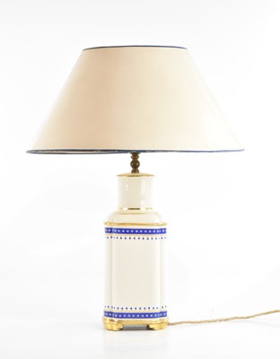 Lot 1314 - A modern blue and cream ceramic lamp with blue...