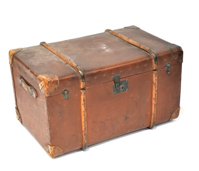 Lot 113 - A large leather covered wooden bound...
