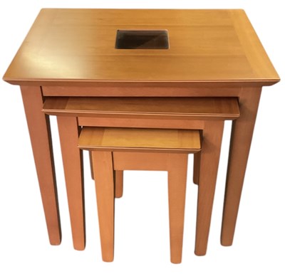 Lot 93 - G PLAN; a modern nest of three teak coffee...