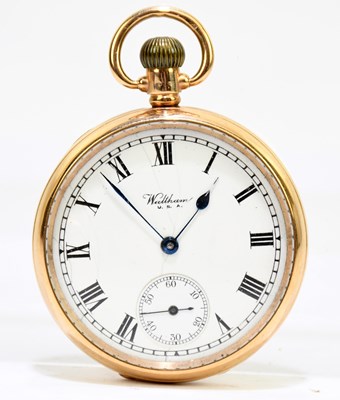 Lot 1763 - WALTHAM; a 9ct yellow gold cased crown wind...