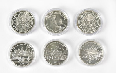 Lot 653 - Five silver proof commemorative £5 coins, all...