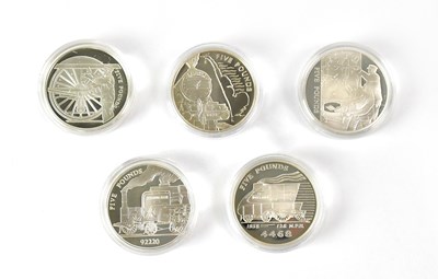 Lot 651 - Five railway related commemorative silver...